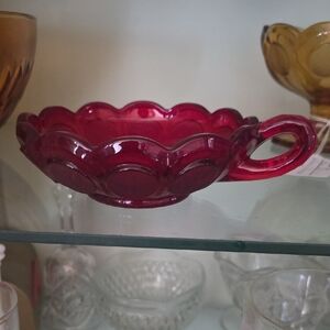 Ruby Red Glass Handled Bowl